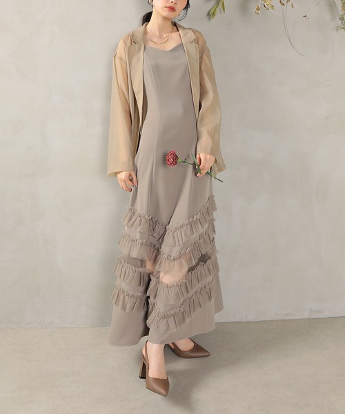 セール】裾フリルキャミワンピース シアージャケット 2点セット ドレス