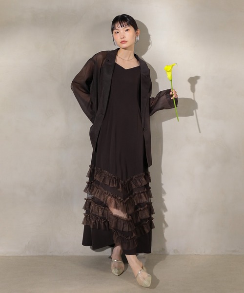 Kana（カナ）の「裾フリルキャミワンピース シアージャケット 2点セット ドレス パーティー 結婚式 お呼ばれ オケージョン デイリー（ドレス・レディース・ブラウン/ブラック/グレー系その他・M/S）」の12枚目の写真