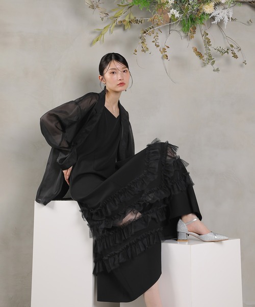 Kana（カナ）の「裾フリルキャミワンピース シアージャケット 2点セット ドレス パーティー 結婚式 お呼ばれ オケージョン デイリー（ドレス・レディース・ブラウン/ブラック/グレー系その他・M/S）」の4枚目の写真