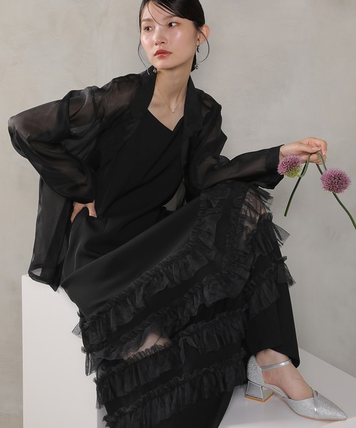 Kana（カナ）の「裾フリルキャミワンピース シアージャケット 2点セット ドレス パーティー 結婚式 お呼ばれ オケージョン デイリー（ドレス・レディース・ブラウン/ブラック/グレー系その他・M/S）」の5枚目の写真