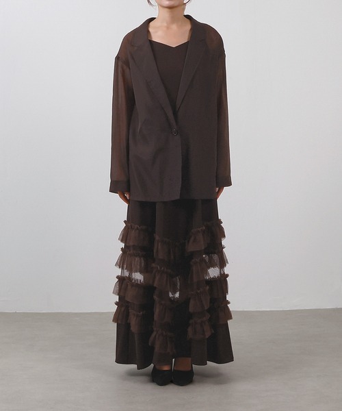 セール】裾フリルキャミワンピース シアージャケット 2点セット ドレス