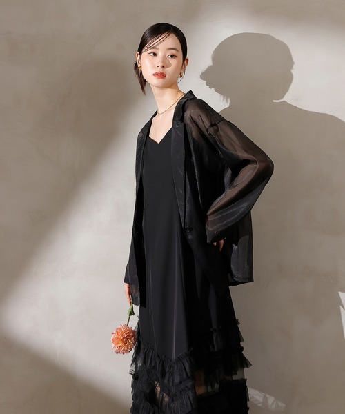 セール】裾フリルキャミワンピース シアージャケット 2点セット ドレス