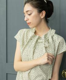 ラッピングボウタイドットブラウス【洗濯機洗い可】