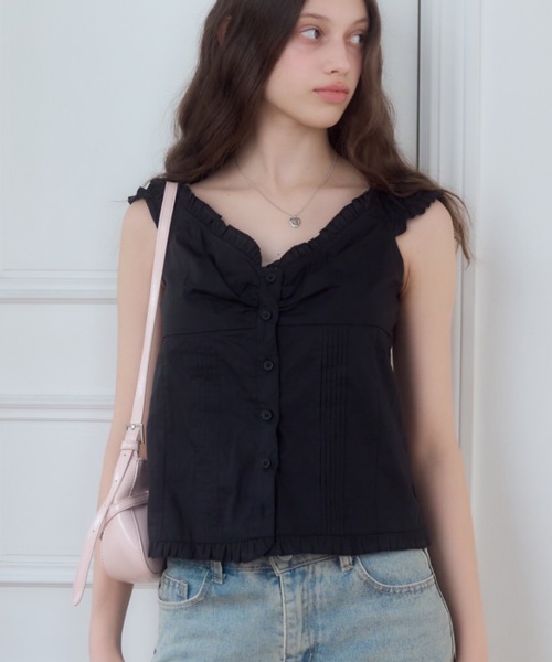 Birthday room(バースデイルーム)の「コットンノースリーブブラウス/Cotton sleeveless blouse(シャツ/ブラウス・レディース・ホワイト/ピンク/チェック/ブラック・FREE)」の13枚目の写真