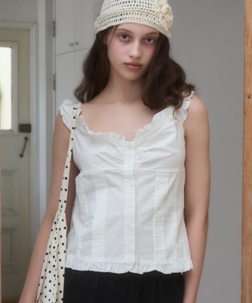 Birthday room(バースデイルーム)の「コットンノースリーブブラウス/Cotton sleeveless blouse(シャツ/ブラウス・レディース・ホワイト/ピンク/チェック/ブラック・FREE)」の5枚目の写真
