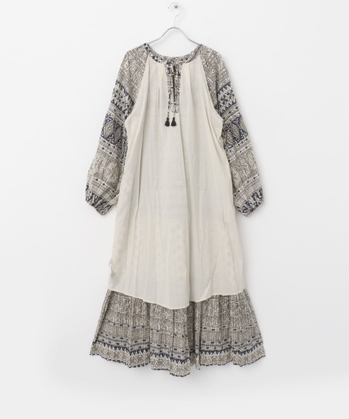セール】sara mallika COTTON BORDER PRINT LONG DRESS