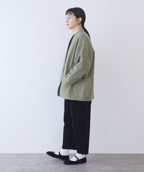 セール】ウールsuper100 middle length cocoonコート（ノーカラー