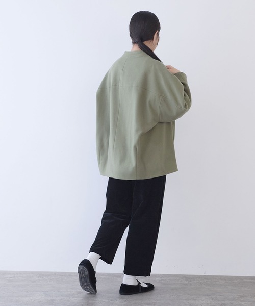 セール】ウールsuper100 middle length cocoonコート（ノーカラー