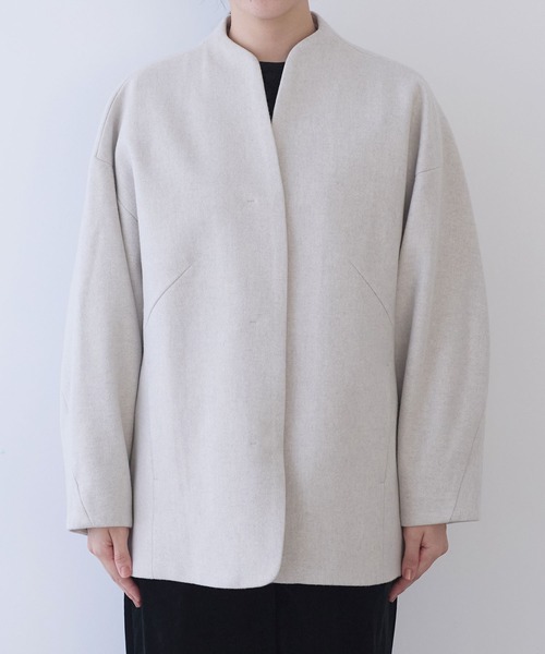 ウールsuper100 middle length cocoonコート（ノーカラーコート