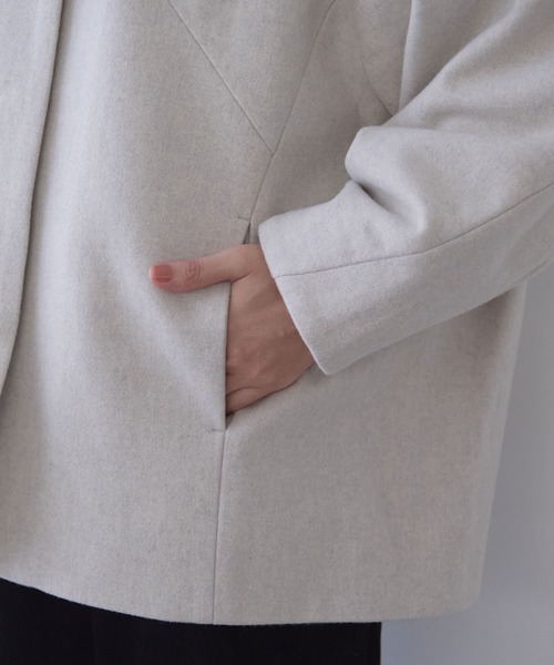 セール】ウールsuper100 middle length cocoonコート（ノーカラー