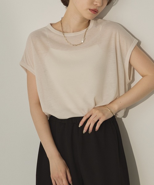 hunch(ハンチ)の「オーバーフレンチ シアーTシャツ(Tシャツ/カットソー・レディース・杢グレー/ダークブラウン/ベージュ/イエロー・FREE)」の1枚目の写真
