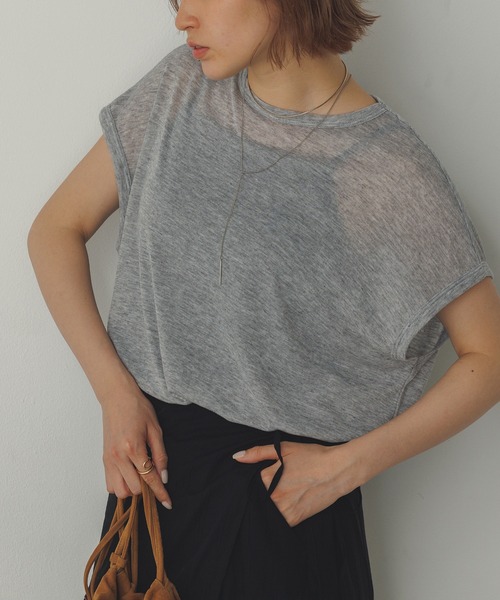 hunch(ハンチ)の「オーバーフレンチ シアーTシャツ(Tシャツ/カットソー・レディース・杢グレー/ダークブラウン/ベージュ/イエロー・FREE)」の2枚目の写真