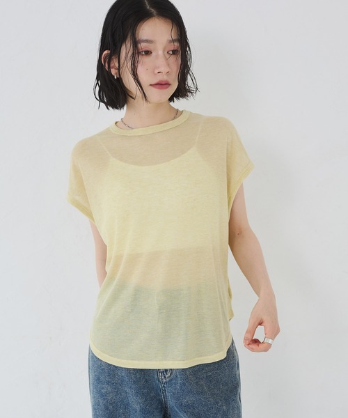 hunch(ハンチ)の「オーバーフレンチ シアーTシャツ(Tシャツ/カットソー・レディース・杢グレー/ダークブラウン/ベージュ/イエロー・FREE)」の4枚目の写真