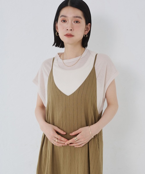 hunch(ハンチ)の「オーバーフレンチ シアーTシャツ(Tシャツ/カットソー・レディース・杢グレー/ダークブラウン/ベージュ/イエロー・FREE)」の13枚目の写真