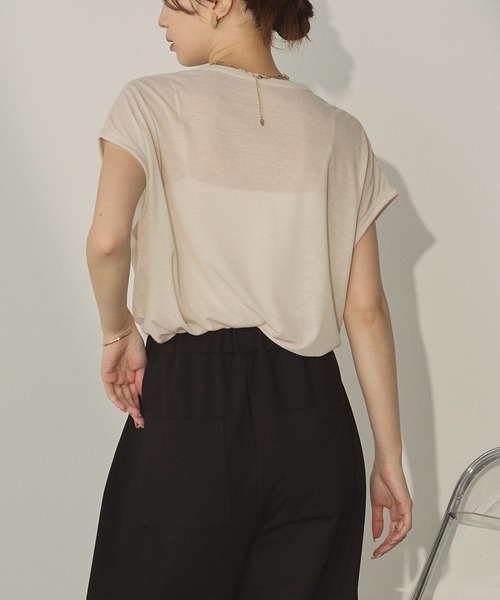 hunch(ハンチ)の「オーバーフレンチ シアーTシャツ(Tシャツ/カットソー・レディース・杢グレー/ダークブラウン/ベージュ/イエロー・FREE)」の21枚目の写真