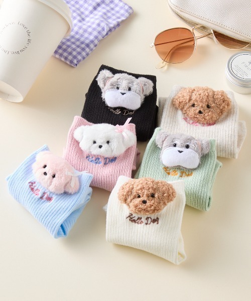 tutuanna（チュチュアンナ）の「綿混わんこマスコット付きソックス15cm丈（ソックス/靴下・レディース・グリーン系その他5/キナリ/オフホワイト/ベビーピンク/サックスブルー/ブラック/ネイビー/サンドベージュ/グリーン/ライトグレー/ワイン/グレイッシュブルー/クリーム・M）」の3枚目の写真