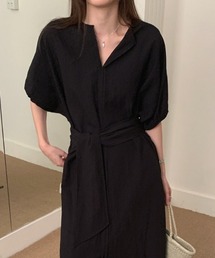 ウエストリボン ロング シャツワンピース