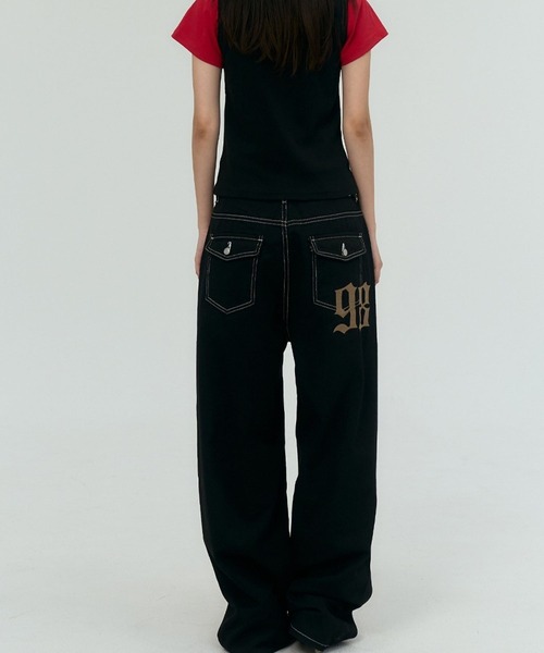 PLACE STUDIO（プレイススタジオ）の「PLACE STUDIO／ロゴ刺繍ワイドパンツ（デニムパンツ・レディース・ブラック/ダークブルー・SMALL）」の15枚目の写真