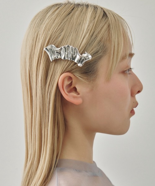 ベージュ フリルヘアクリップ ヘアクリップ 大きめ バンスクリップ シフォンフリル ノーマル