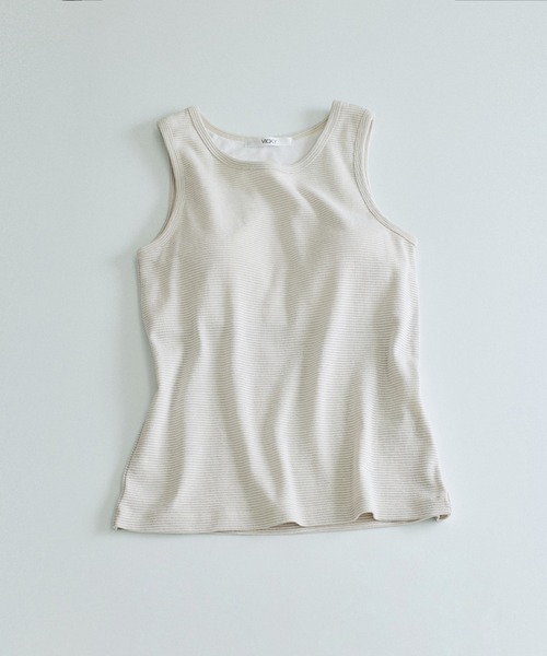 VICKY（ビッキー）の「カップ付きラメボーダータンクトップ≪手洗い可能≫（タンクトップ・レディース・オフホワイト/ブラック/ベージュ・M）」の12枚目の写真