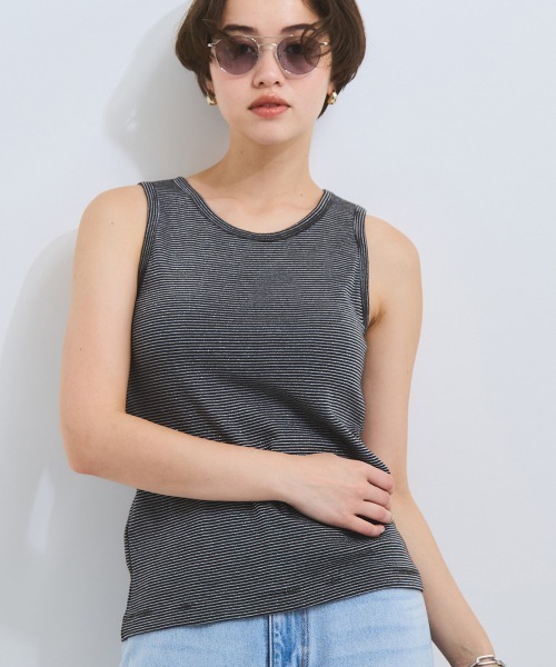 VICKY（ビッキー）の「カップ付きラメボーダータンクトップ≪手洗い可能≫（タンクトップ・レディース・オフホワイト/ブラック/ベージュ・M）」の14枚目の写真