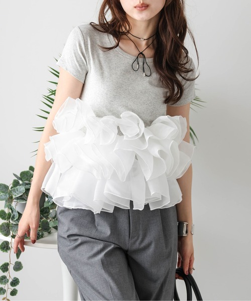 AMELY（エミリー）の「ボリュームフリルトップス（その他トップス・レディース・オートミール/ホワイト/ブラック×ホワイト/ブラック・フリー）」の12枚目の写真