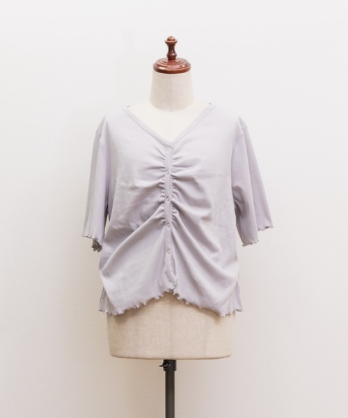 CLETTE(クレット)の「ギャザーデザインVネックカットソー(Tシャツ/カットソー・レディース・ラベンダー/ブラック/アイボリー・3L/4L/LL)」の21枚目の写真