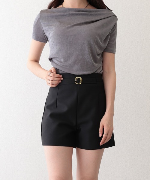 Lace Ladies(レースレディース)の「ベルト風 バックル ハイウエスト ショート パンツ(その他パンツ・レディース・アイボリー/ブラック・L/XL/M/S)」の3枚目の写真