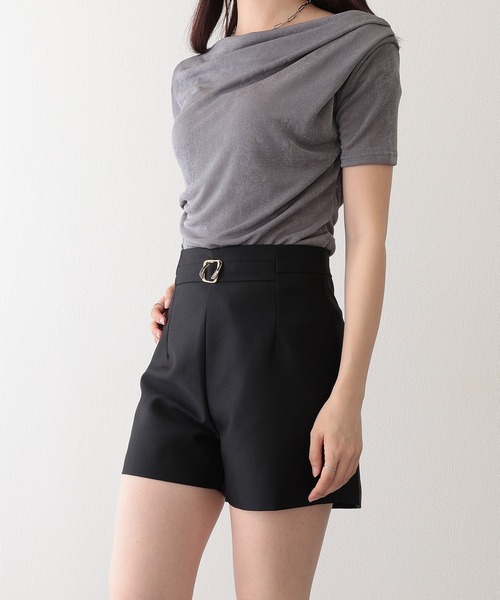 Lace Ladies(レースレディース)の「ベルト風 バックル ハイウエスト ショート パンツ(その他パンツ・レディース・アイボリー/ブラック・L/XL/M/S)」の7枚目の写真