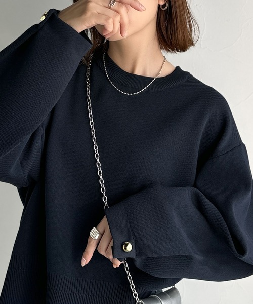 classicalelf（クラシカルエルフ）の「ゆったりなのに上品でキチンと見え。ミラノリブ袖先ゴールドボタンプルオーバー（ニット/セーター・レディース・ネイビー/ホワイト系その他/ブラウン/レッド/ブラック/アイボリー/ブラック系その他・LARGE/MEDIUM/SMALL/X-LARGE）」の6枚目の写真