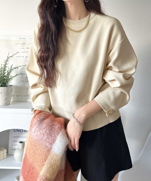 classicalelf（クラシカルエルフ）の「ゆったりなのに上品でキチンと見え。ミラノリブ袖先ゴールドボタンプルオーバー（ニット/セーター・レディース・ネイビー/ホワイト系その他/ブラウン/レッド/ブラック/アイボリー/ブラック系その他・LARGE/MEDIUM/SMALL/X-LARGE）」の14枚目の写真