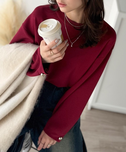 セール】ゆったりなのに上品でキチンと見え。ミラノリブ袖先ゴールド