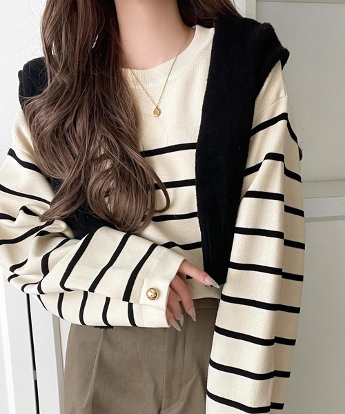 classicalelf（クラシカルエルフ）の「ゆったりなのに上品でキチンと見え。ミラノリブ袖先ゴールドボタンプルオーバー（ニット/セーター・レディース・ネイビー/ホワイト系その他/ブラウン/レッド/ブラック/アイボリー/ブラック系その他・LARGE/MEDIUM/SMALL/X-LARGE）」の15枚目の写真