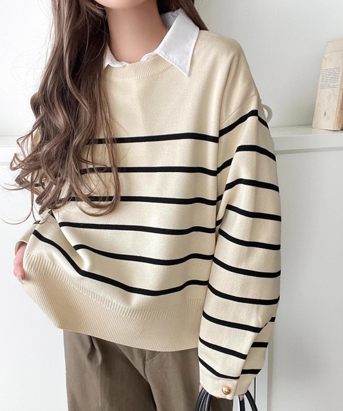 classicalelf（クラシカルエルフ）の「ゆったりなのに上品でキチンと見え。ミラノリブ袖先ゴールドボタンプルオーバー（ニット/セーター・レディース・ネイビー/ホワイト系その他/ブラウン/レッド/ブラック/アイボリー/ブラック系その他・LARGE/MEDIUM/SMALL/X-LARGE）」の17枚目の写真