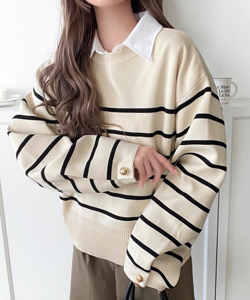 classicalelf（クラシカルエルフ）の「ゆったりなのに上品でキチンと見え。ミラノリブ袖先ゴールドボタンプルオーバー（ニット/セーター・レディース・ネイビー/ホワイト系その他/ブラウン/レッド/ブラック/アイボリー/ブラック系その他・LARGE/MEDIUM/SMALL/X-LARGE）」の18枚目の写真