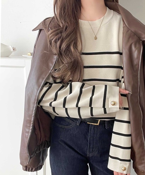 classicalelf（クラシカルエルフ）の「ゆったりなのに上品でキチンと見え。ミラノリブ袖先ゴールドボタンプルオーバー（ニット/セーター・レディース・ネイビー/ホワイト系その他/ブラウン/レッド/ブラック/アイボリー/ブラック系その他・LARGE/MEDIUM/SMALL/X-LARGE）」の19枚目の写真