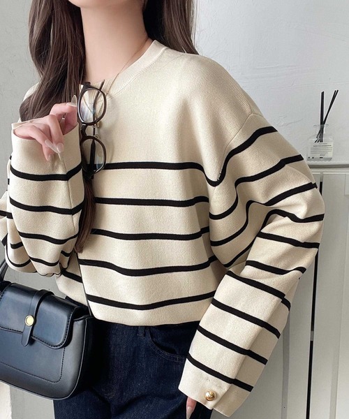 classicalelf（クラシカルエルフ）の「ゆったりなのに上品でキチンと見え。ミラノリブ袖先ゴールドボタンプルオーバー（ニット/セーター・レディース・ネイビー/ホワイト系その他/ブラウン/レッド/ブラック/アイボリー/ブラック系その他・LARGE/MEDIUM/SMALL/X-LARGE）」の21枚目の写真