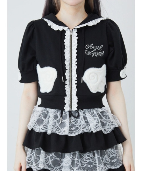 Ank Rouge（アンクルージュ）の「天使のPK（パーカー・レディース・グレー/ブラック/ピンク・M）」の5枚目の写真