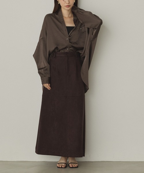 hunch（ハンチ）の「マットサテン バンドカラー オーバーシャツ（シャツ/ブラウス・レディース・ブラウン/チャコール/ベージュ・FREE）」の9枚目の写真