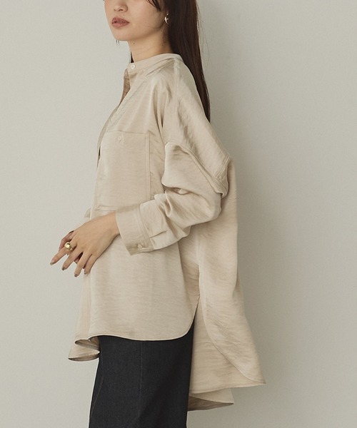 hunch（ハンチ）の「マットサテン バンドカラー オーバーシャツ（シャツ/ブラウス・レディース・ブラウン/チャコール/ベージュ・FREE）」の12枚目の写真
