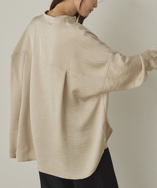 hunch（ハンチ）の「マットサテン バンドカラー オーバーシャツ（シャツ/ブラウス・レディース・ブラウン/チャコール/ベージュ・FREE）」の13枚目の写真