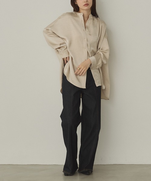 hunch（ハンチ）の「マットサテン バンドカラー オーバーシャツ（シャツ/ブラウス・レディース・ブラウン/チャコール/ベージュ・FREE）」の18枚目の写真