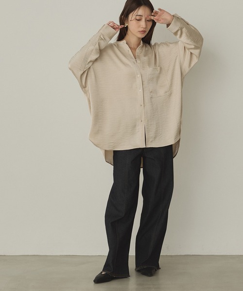 hunch（ハンチ）の「マットサテン バンドカラー オーバーシャツ（シャツ/ブラウス・レディース・ブラウン/チャコール/ベージュ・FREE）」の20枚目の写真