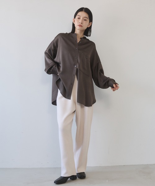 セール】マットサテン バンドカラー オーバーシャツ（シャツ/ブラウス