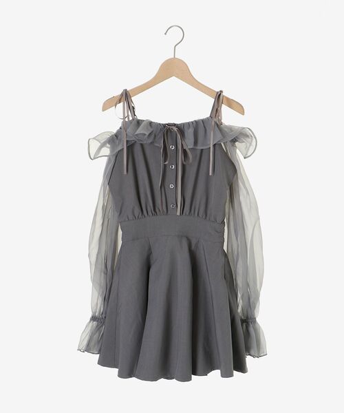 MAJESTIC LEGON(マジェスティックレゴン)の「袖異素材ミニワンピース(ワンピース・レディース・グレー/アイボリー/ブラック・MEDIUM)」の7枚目の写真