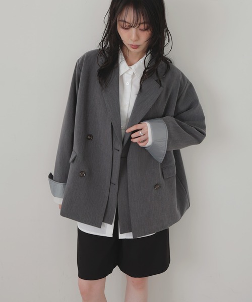 LIAN（リアン）の「レイヤードデザインテーラードジャケット（テーラードジャケット・レディース・チャコールグレー/ブラック/グレイッシュベージュ/モカ/ブラウン・FREE）」の8枚目の写真