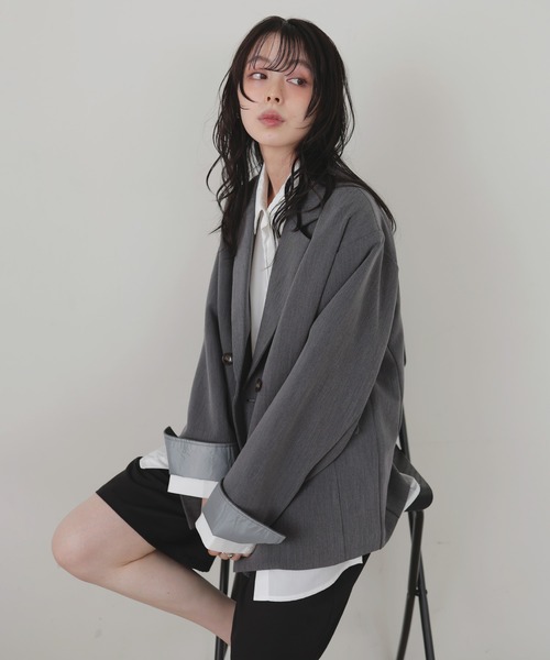 LIAN（リアン）の「レイヤードデザインテーラードジャケット（テーラードジャケット・レディース・チャコールグレー/ブラック/グレイッシュベージュ/モカ/ブラウン・FREE）」の9枚目の写真