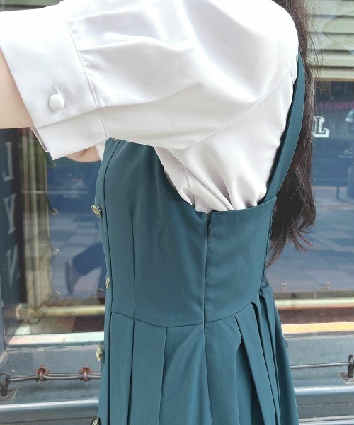 F i.n.t（フィント）の「【セットアップ対応】ゴールド釦プリーツジャンパースカート/fint フィント（ジャンパースカート・レディース・ブルーグリーン/モカ・FREE）」の6枚目の写真
