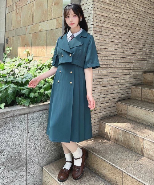 F i.n.t（フィント）の「【セットアップ対応】ゴールド釦プリーツジャンパースカート/fint フィント（ジャンパースカート・レディース・ブルーグリーン/モカ・FREE）」の9枚目の写真