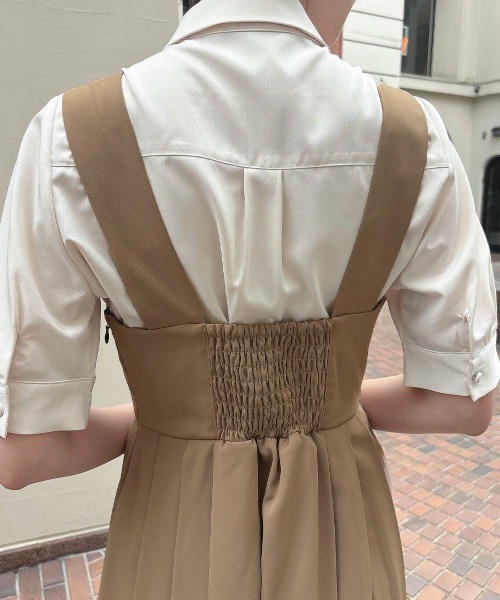 F i.n.t（フィント）の「【セットアップ対応】ゴールド釦プリーツジャンパースカート/fint フィント（ジャンパースカート・レディース・ブルーグリーン/モカ・FREE）」の13枚目の写真